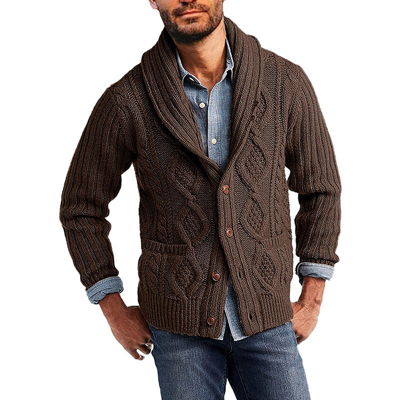 Men's Winter Solid Color Long Sleeve Knitted Coat