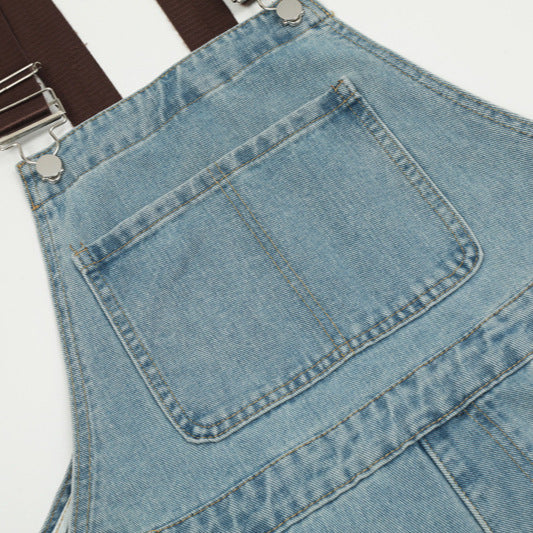 Retro Denim Wide Leg Straight Casual Jumpsuit