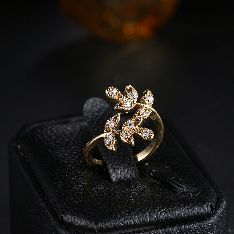 Fashion Leaf-shaped Open Ring 18K Gold Plated