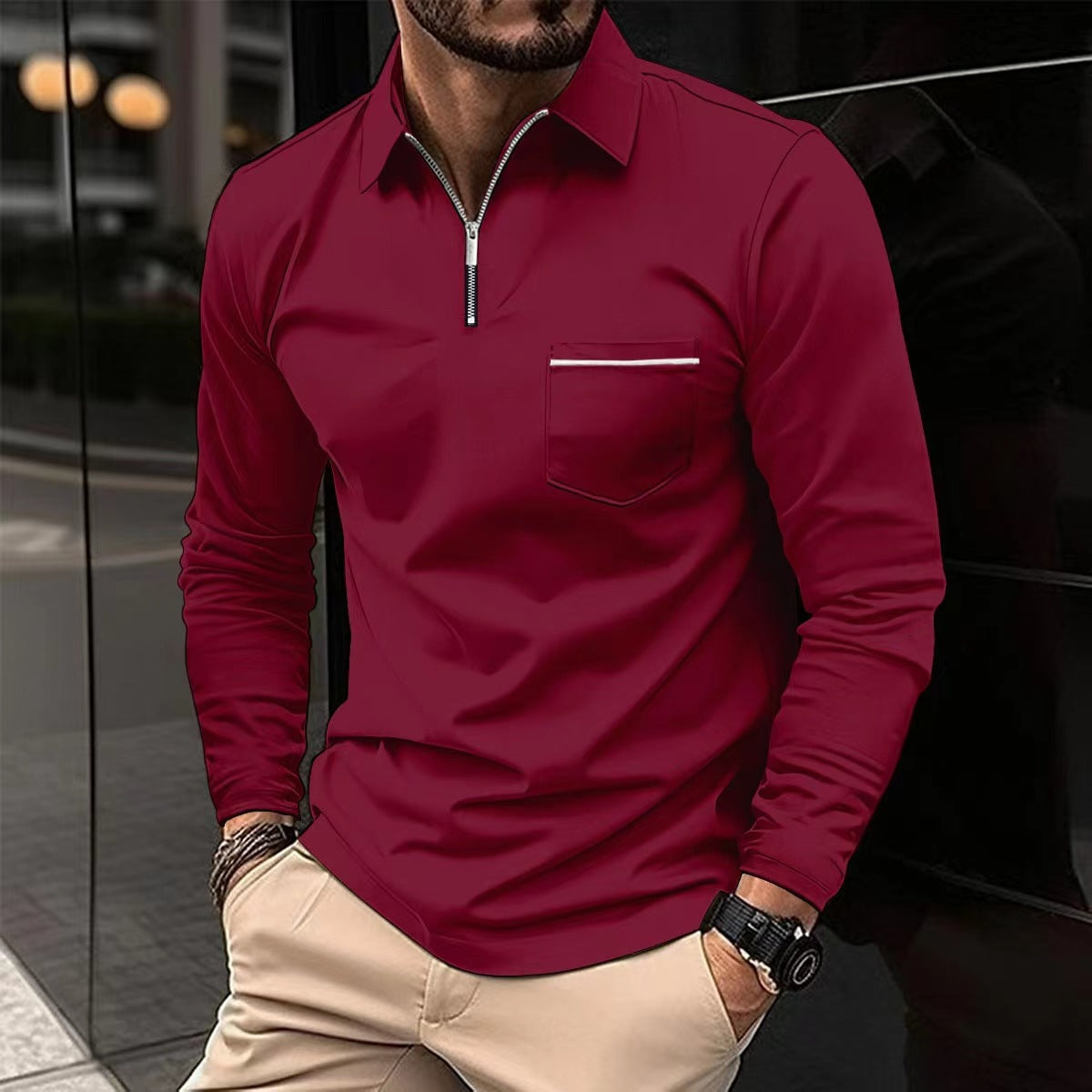 Zipper Pocket Sports Polo Shirt
