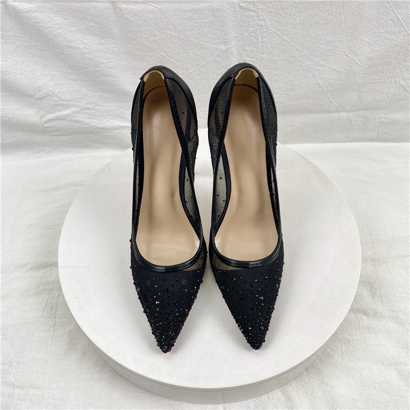 Breathable Mesh Diamond High Heels Pointed Women's Pump