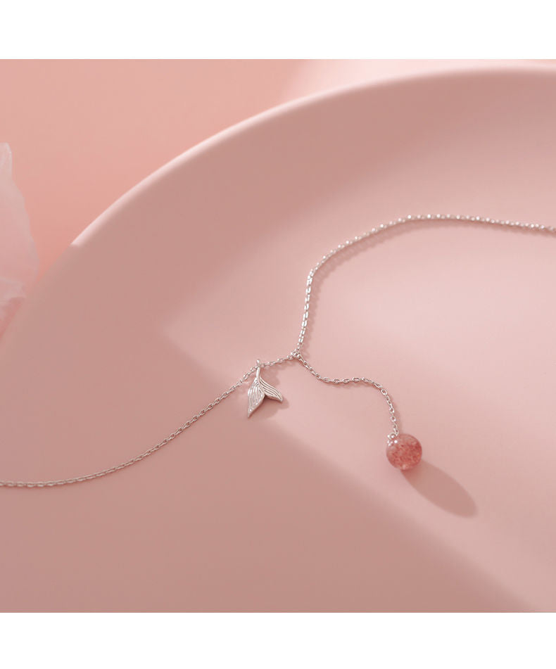 New Sweet Elegance Fishtail Strawberry Quartz Necklace