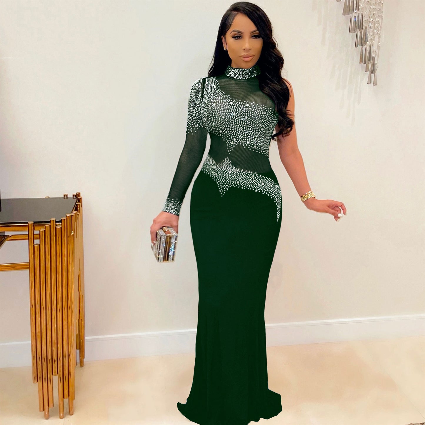 Hot Diamond Mesh Maxi Dress