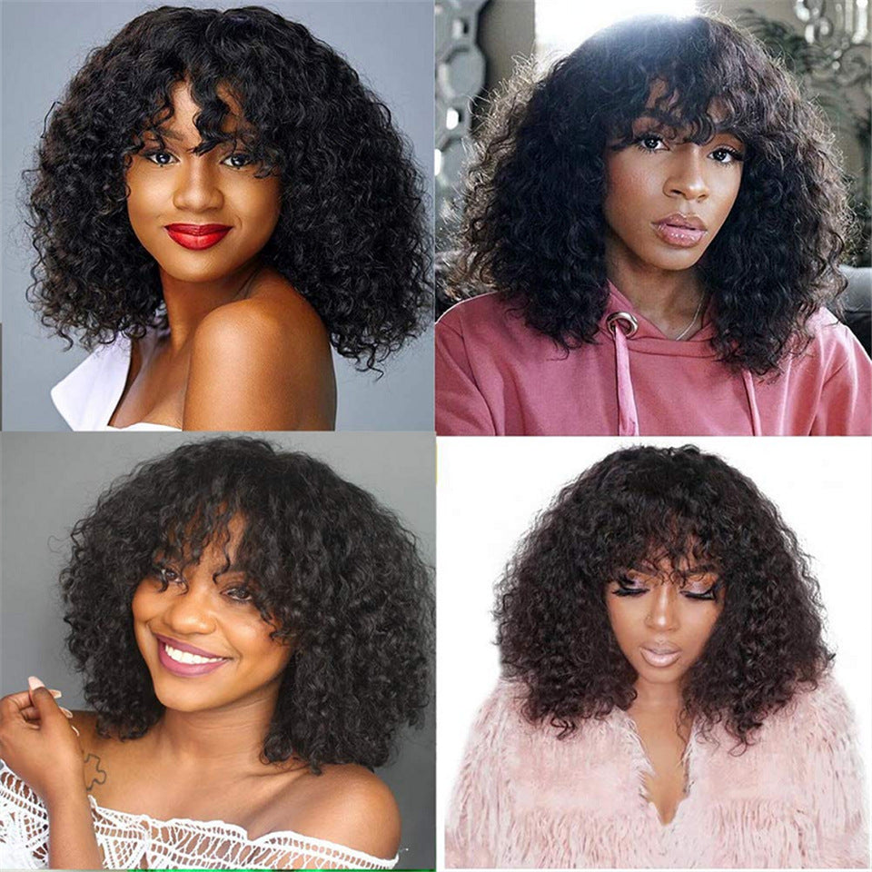 Kinky Curly Human Hair Wig With Bang