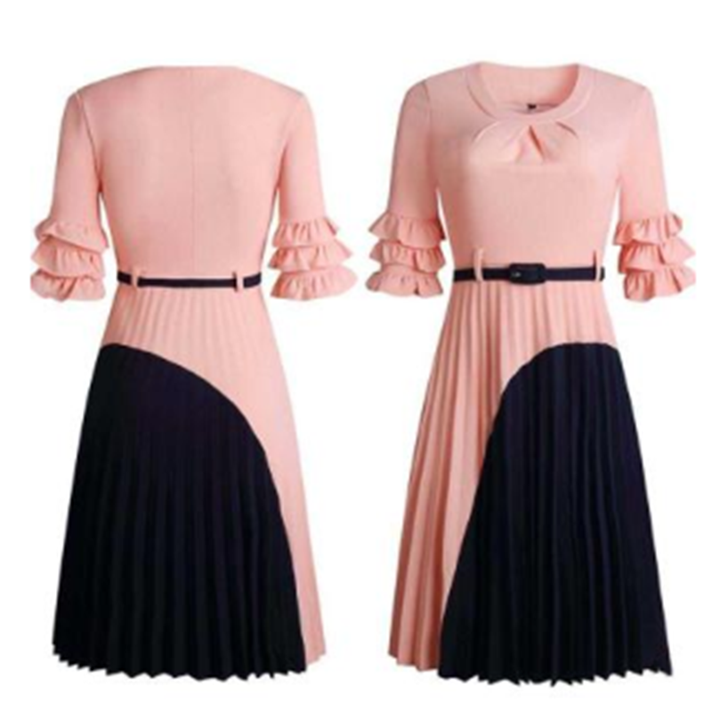 New Stitching Dress With Belt