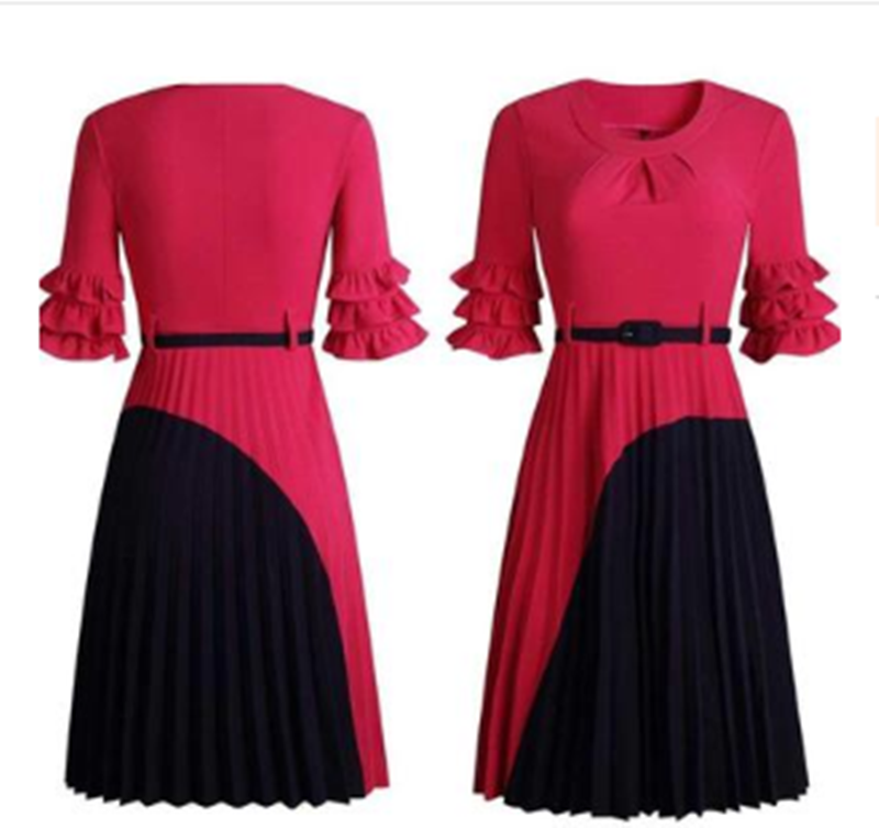 New Stitching Dress With Belt