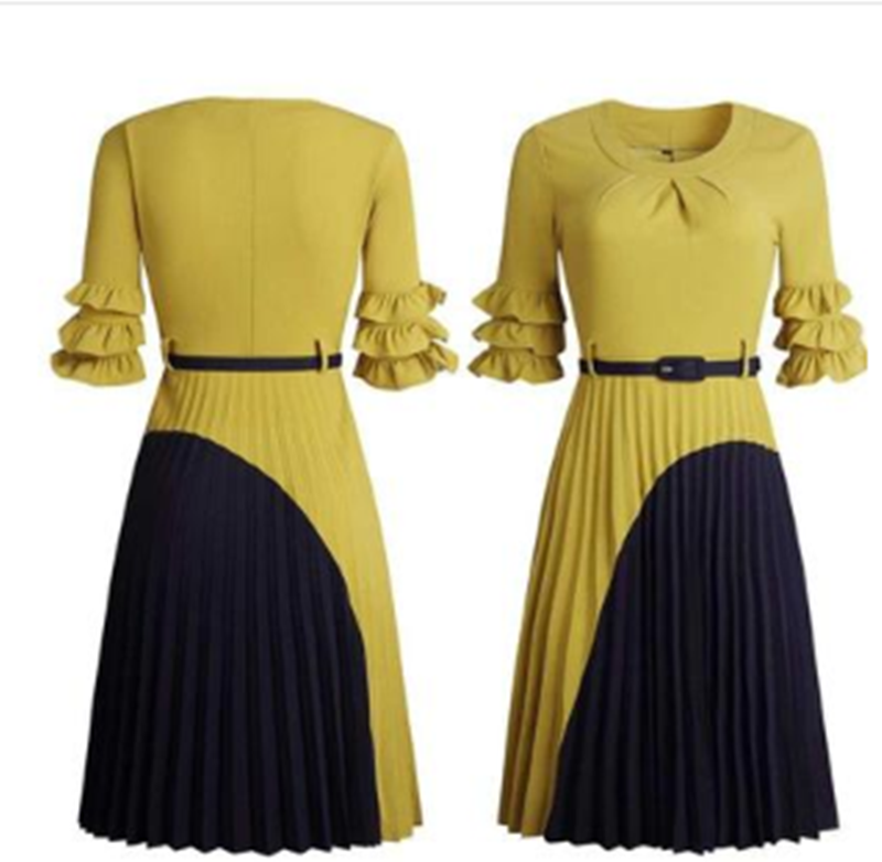 New Stitching Dress With Belt