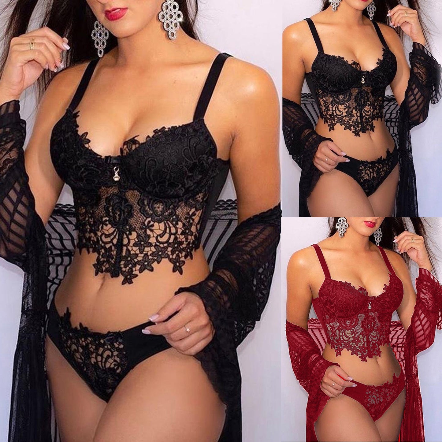 Three-Piece Perspective Sexy Lace Lingerie