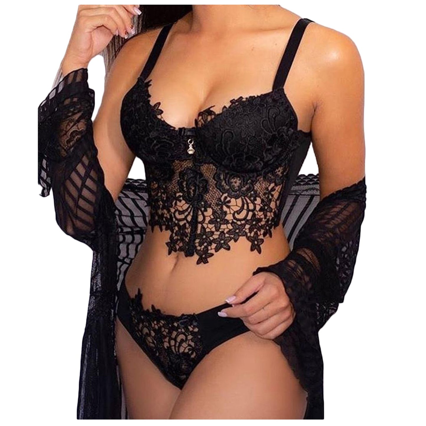 Three-Piece Perspective Sexy Lace Lingerie