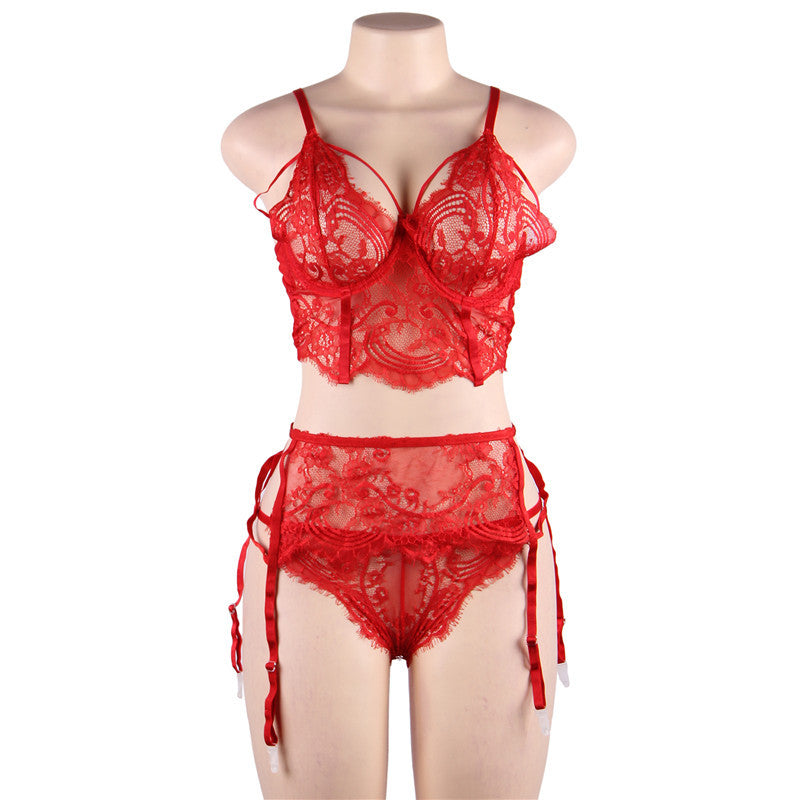 Plus Size Breasted Garter Belt Lingerie Set