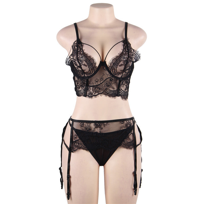Plus Size Breasted Garter Belt Lingerie Set
