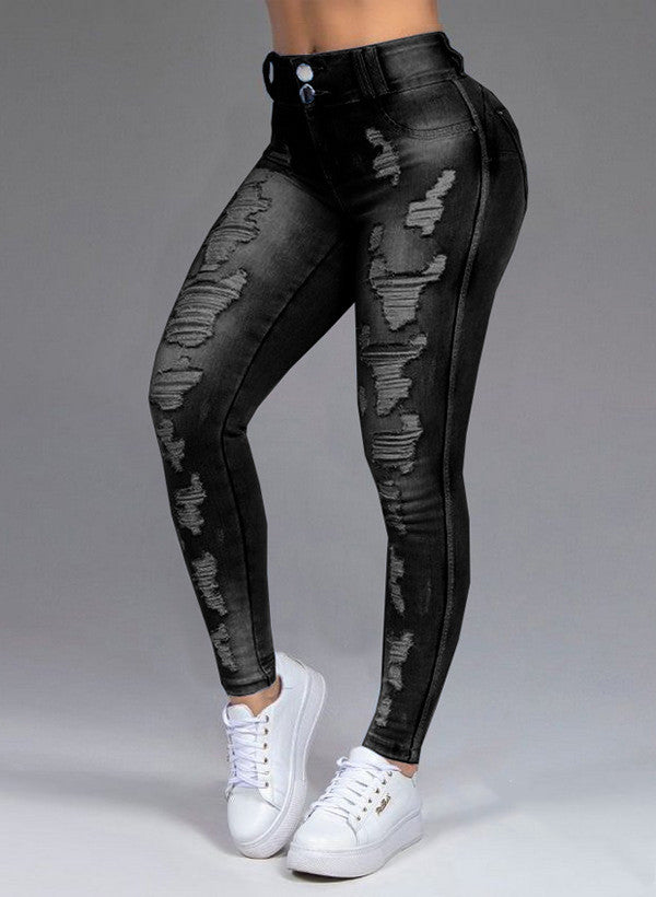 Ladies Ripped Stretch Jeans