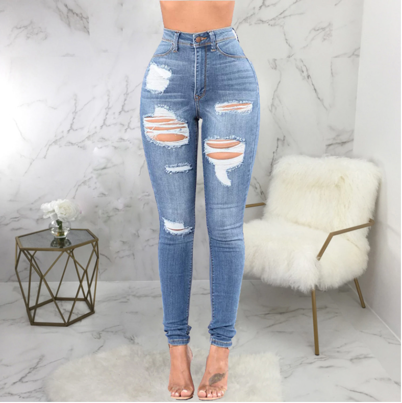 High Waist Ripped Washed Jeans