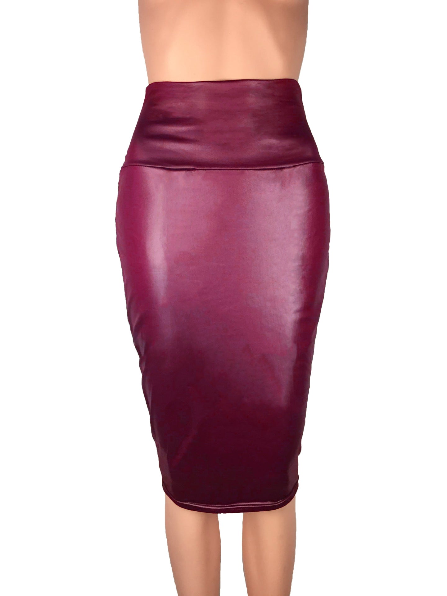 Women High Waist Faux Leather Pencil Skirt