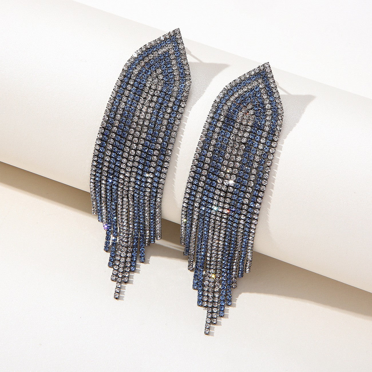 Geometric Two-tone Diamond-studded Tassel Earrings Exaggeration