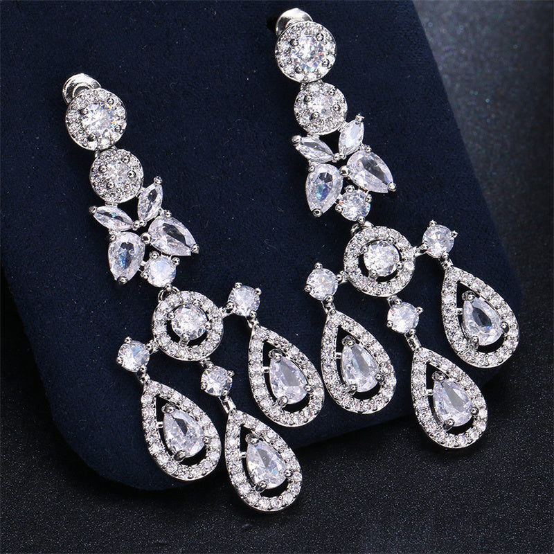 Banquet Long Elegant Copper Micro Inlaid Zircon Earrings