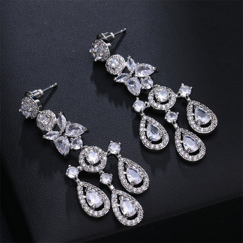 Banquet Long Elegant Copper Micro Inlaid Zircon Earrings