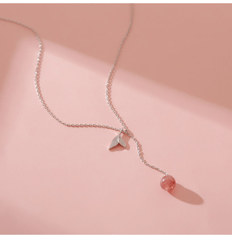New Sweet Elegance Fishtail Strawberry Quartz Necklace