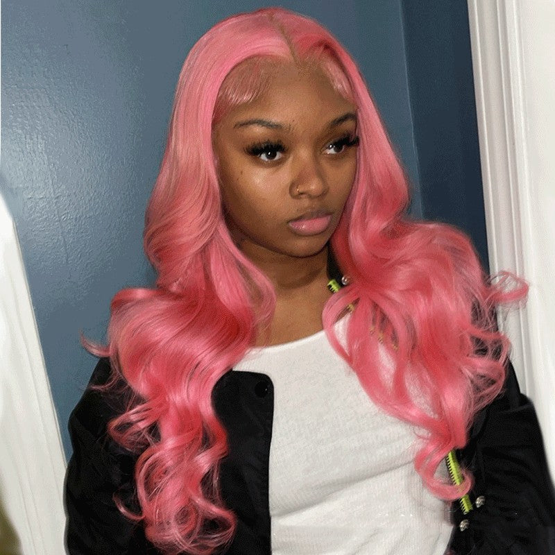 Hot Pink 4x4 Women Human Hair Wig