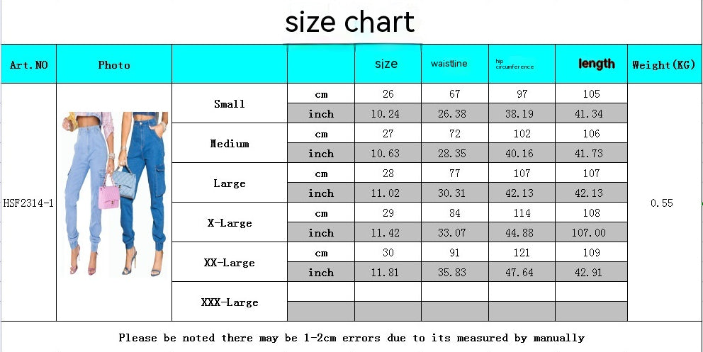 Fashion High Waist Cargo Denim