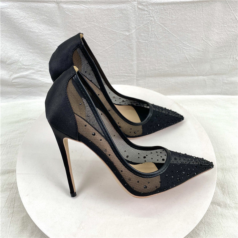 Breathable Mesh Diamond High Heels Pointed Women's Pump