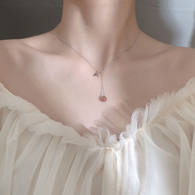 New Sweet Elegance Fishtail Strawberry Quartz Necklace