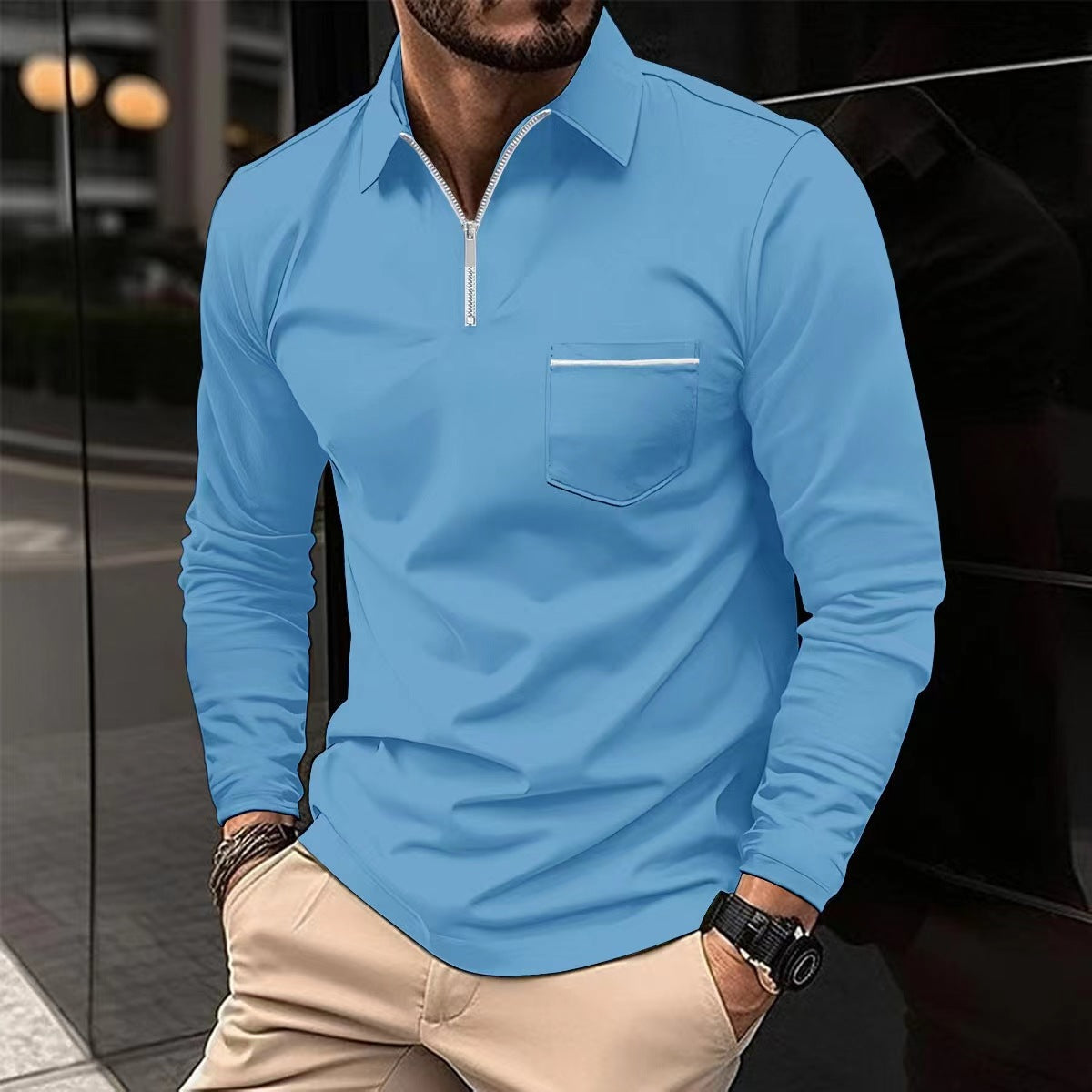 Zipper Pocket Sports Polo Shirt