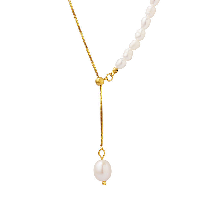 New French Style Freshwater Pearl Adjustable Tassel Pendant Necklace For Women