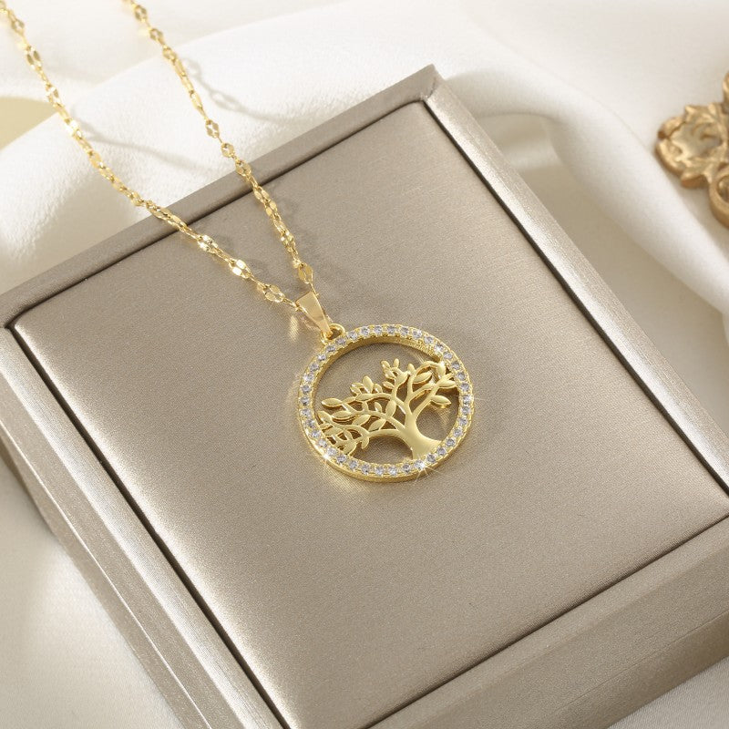 Copper Micro Inlaid Zircon Lucky Tree Necklace