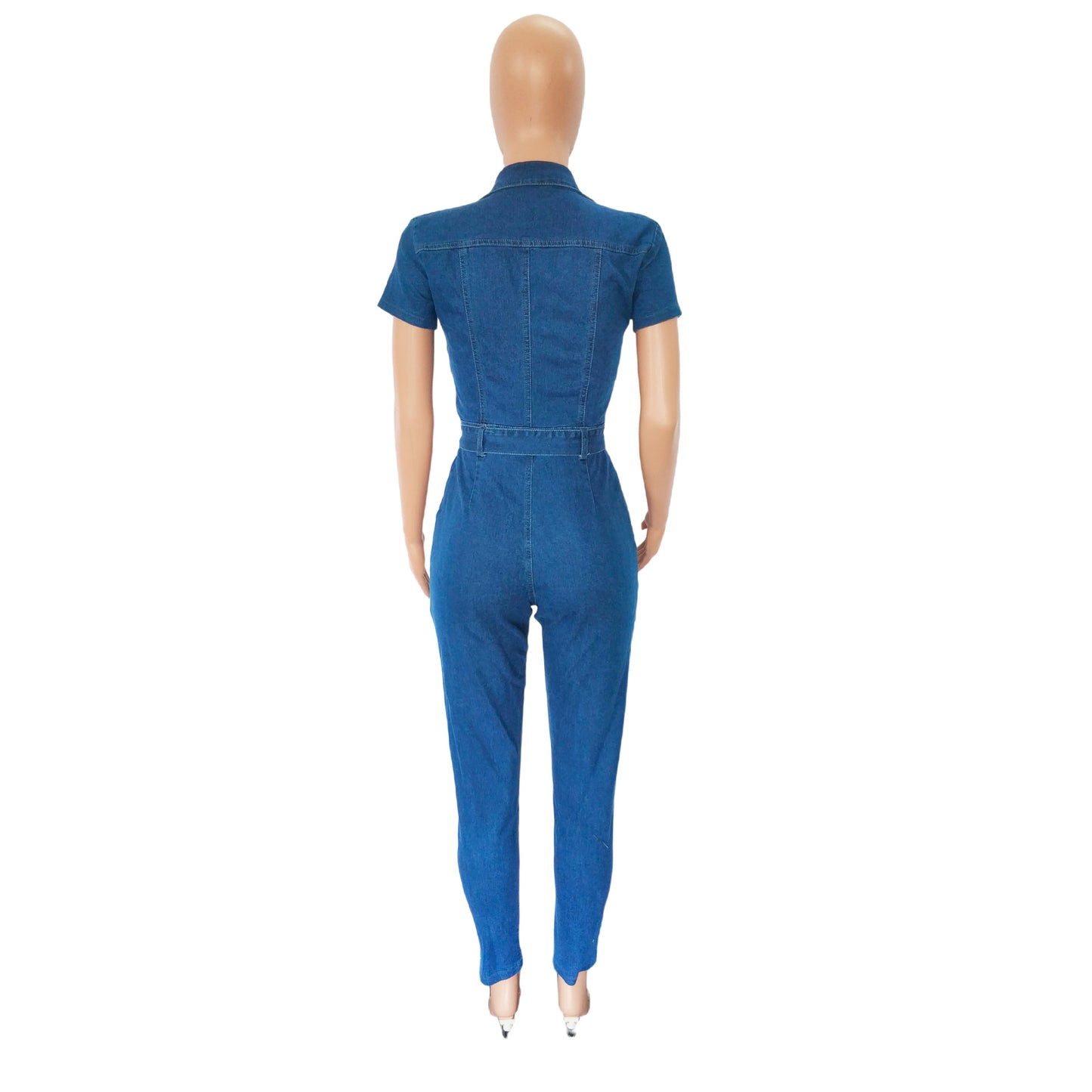 Fashionable Short Sleeves Denim Jumpsuit