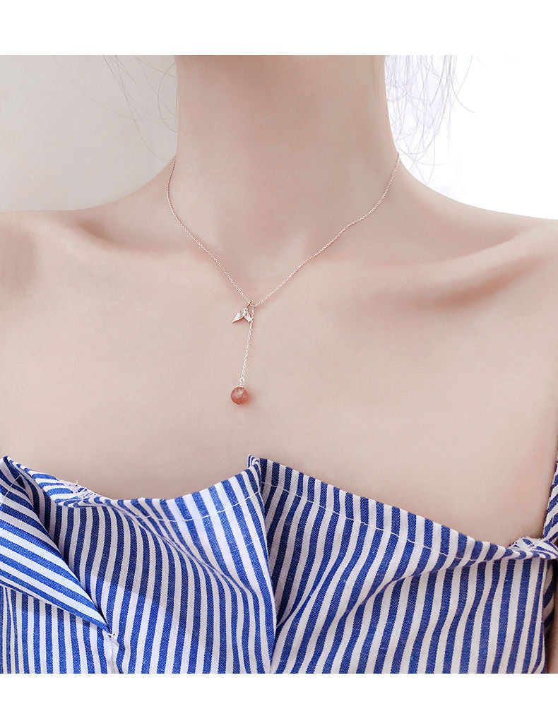 New Sweet Elegance Fishtail Strawberry Quartz Necklace