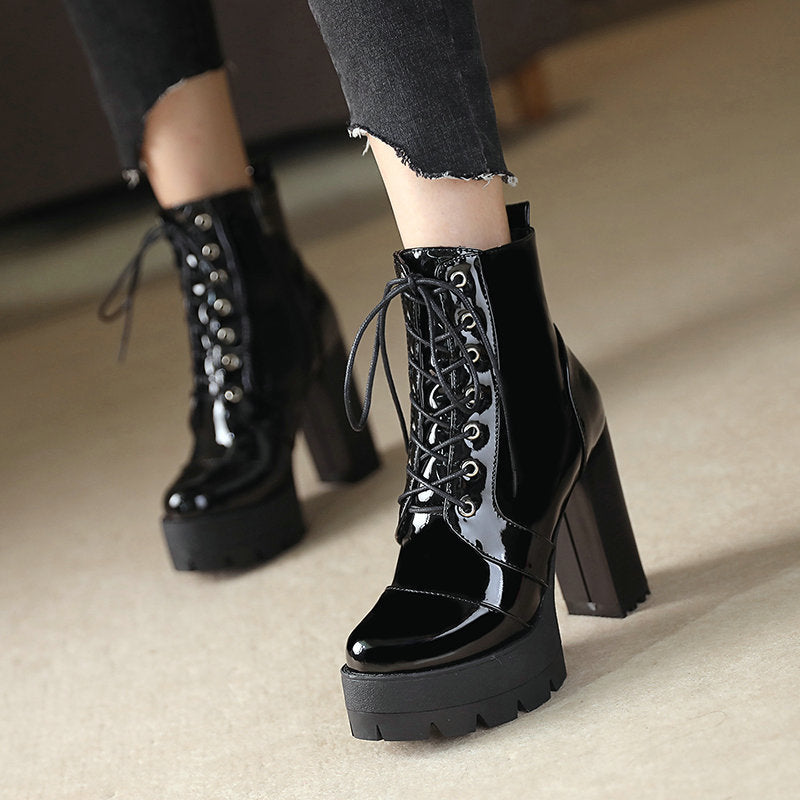 Martin Platform Lace-up Patent Leather Boots