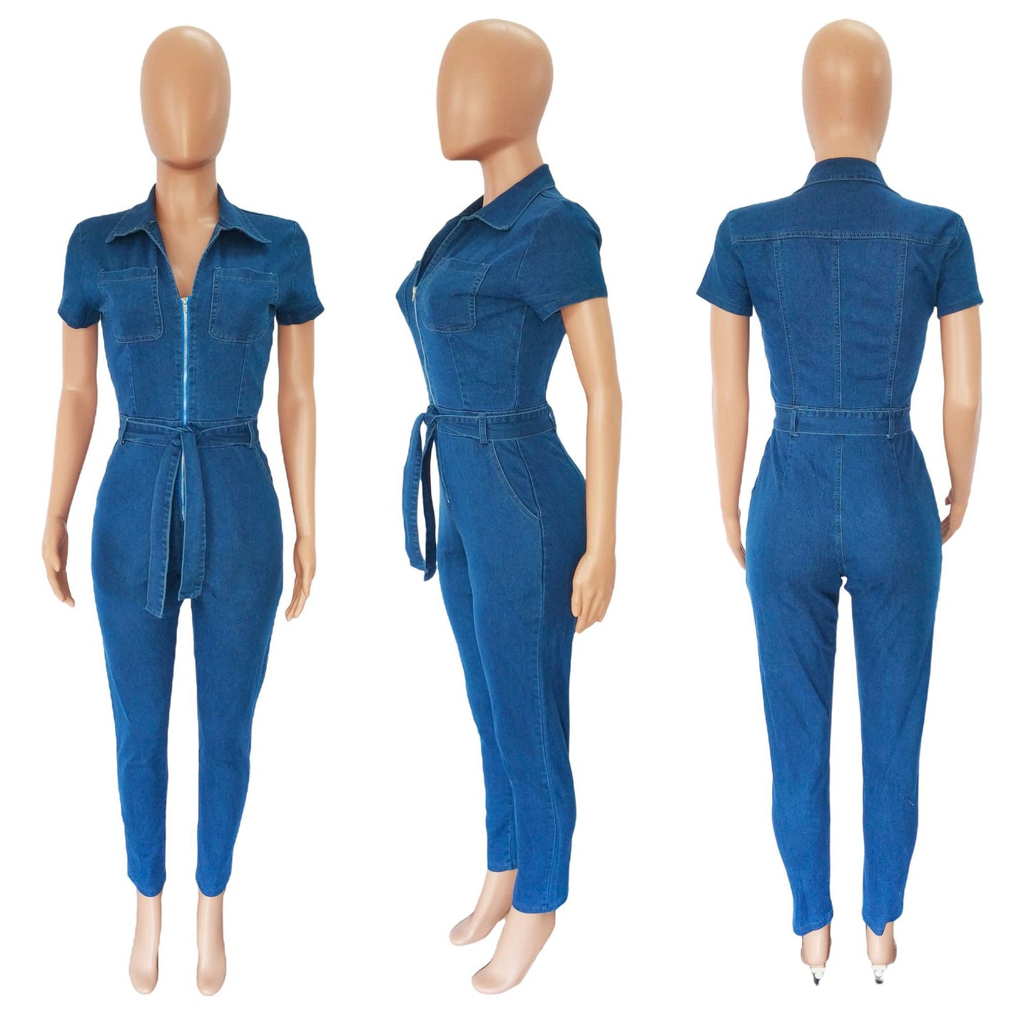 Fashionable Short Sleeves Denim Jumpsuit