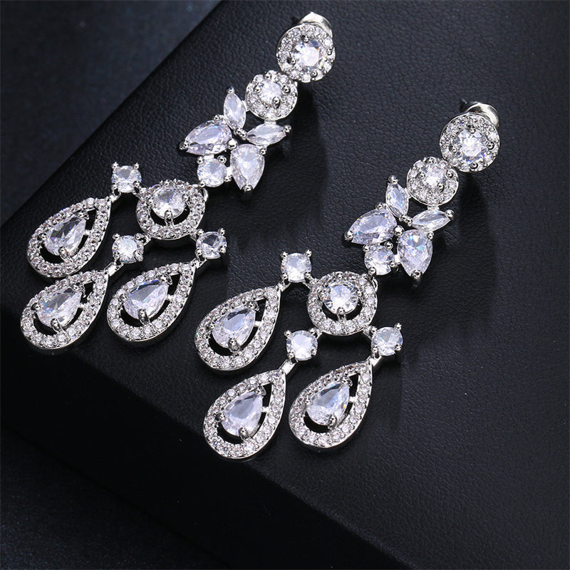 Banquet Long Elegant Copper Micro Inlaid Zircon Earrings