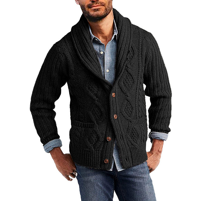 Men's Winter Solid Color Long Sleeve Knitted Coat