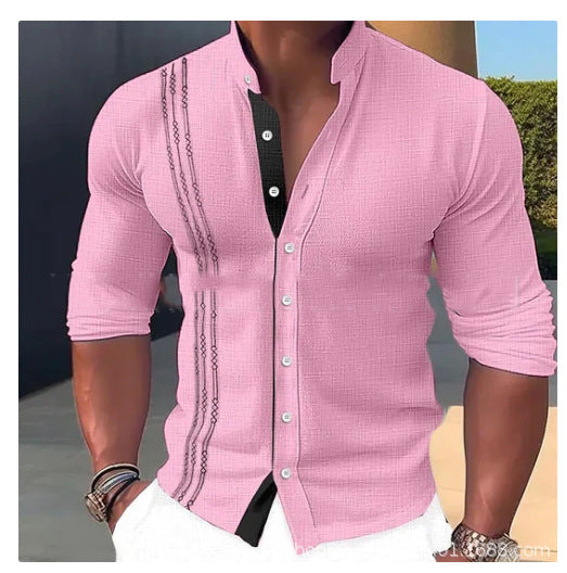 Men's Fashion Stand Collar Button Long Sleeve Shirt