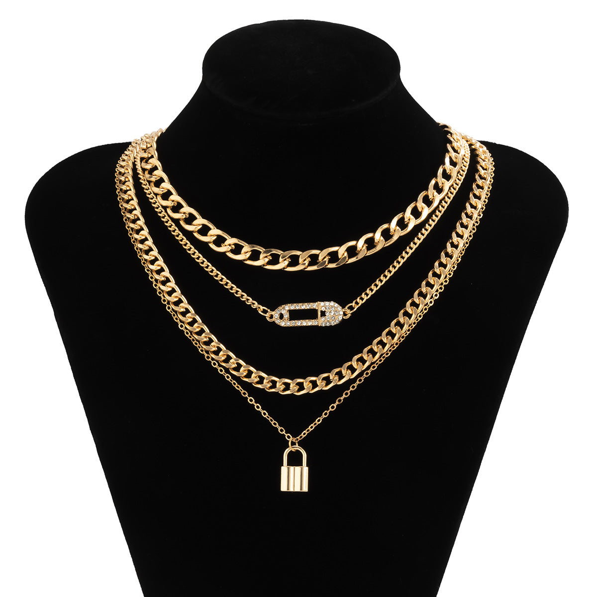 Retro Lock Pin Chain Necklace Set Women