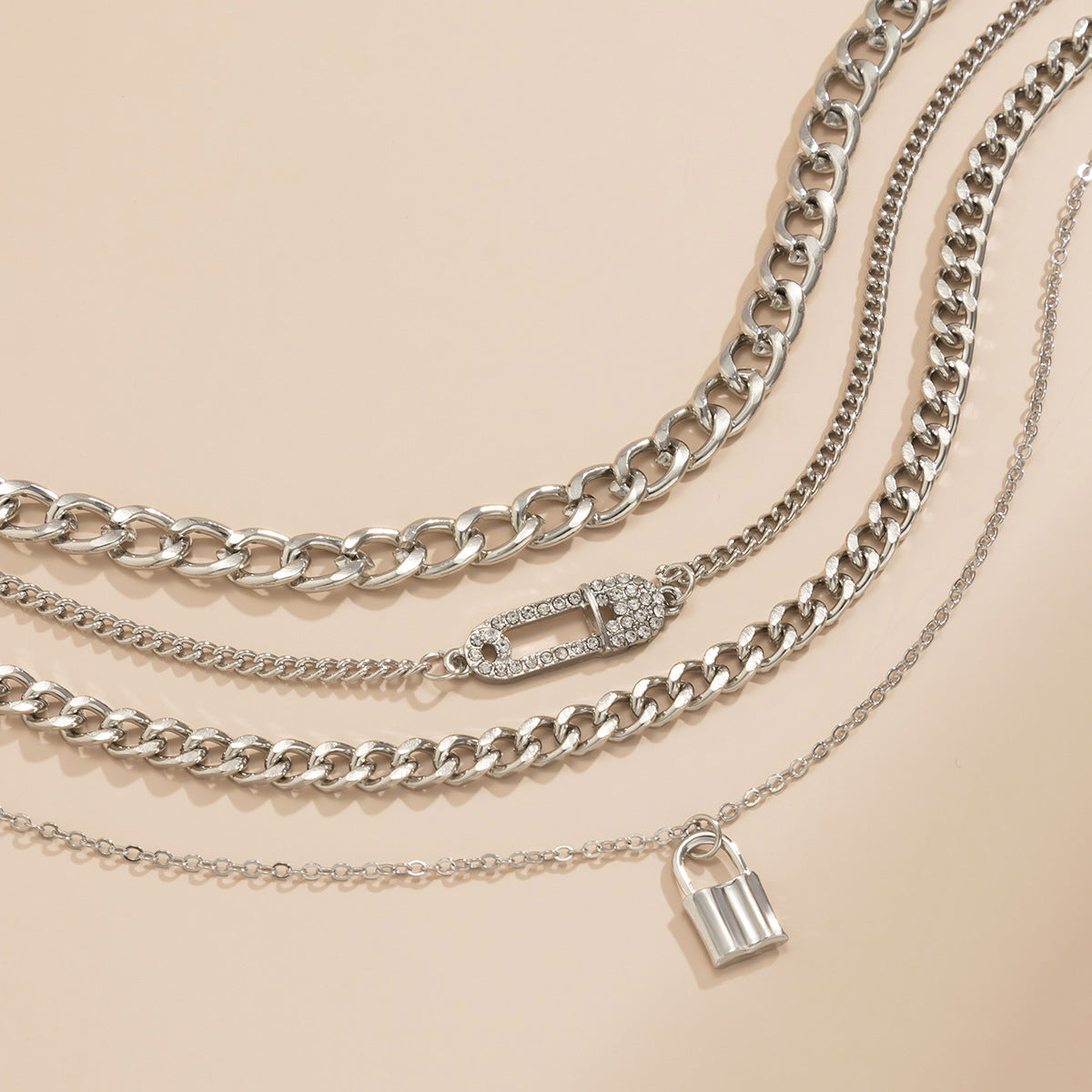 Retro Lock Pin Chain Necklace Set Women