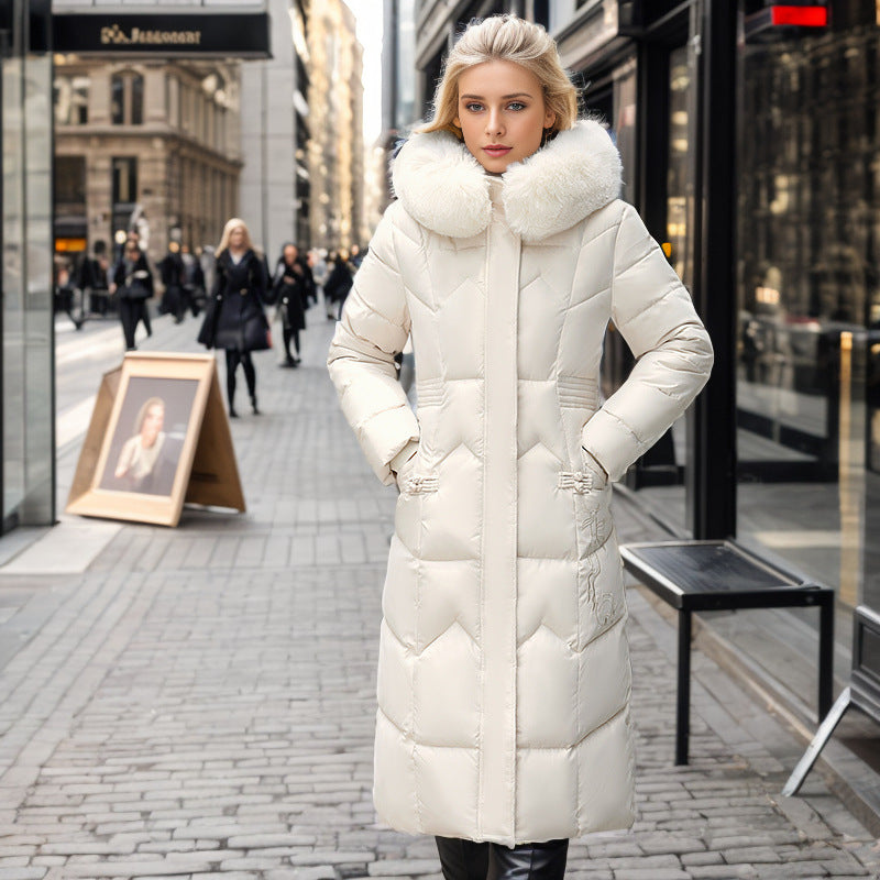 Winter Long Coat With Thickened Fur Collar Straight Slim