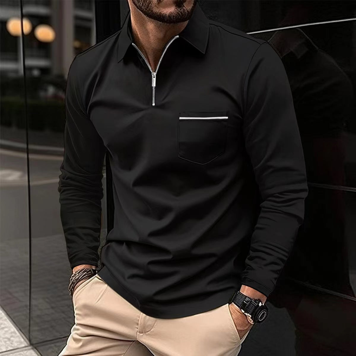 Zipper Pocket Sports Polo Shirt