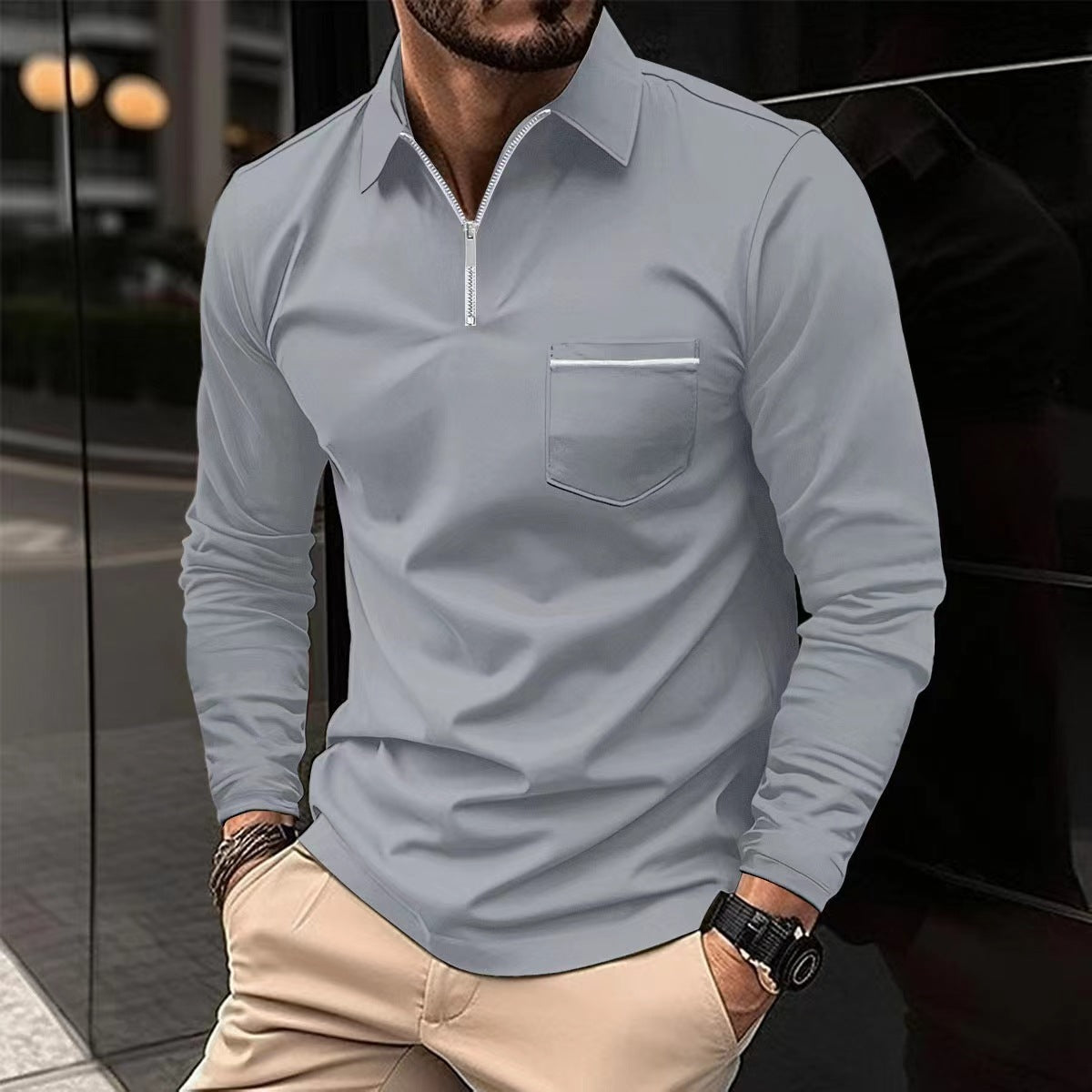 Zipper Pocket Sports Polo Shirt