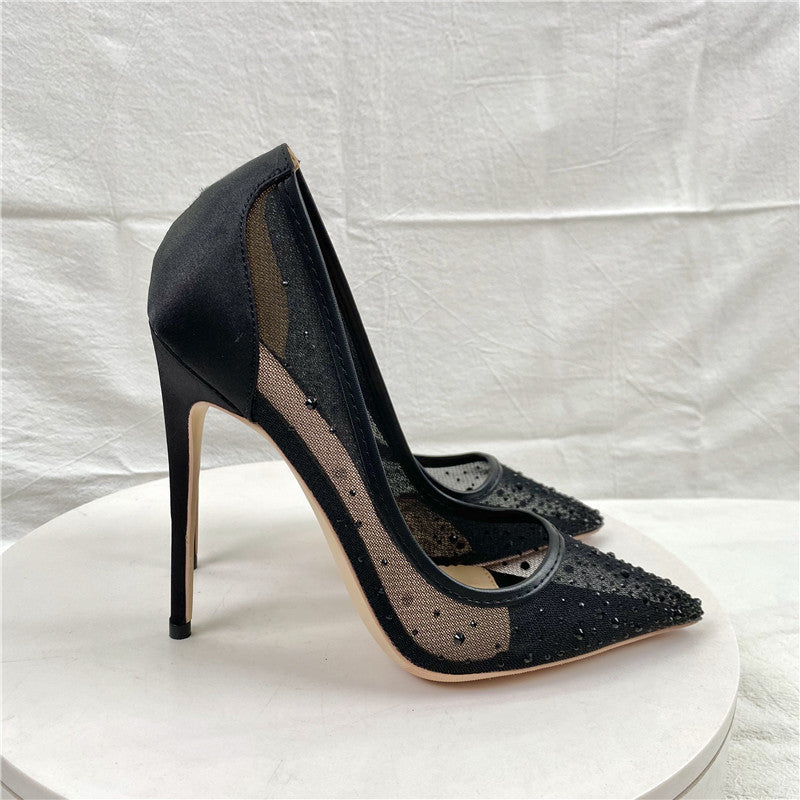 Breathable Mesh Diamond High Heels Pointed Women's Pump