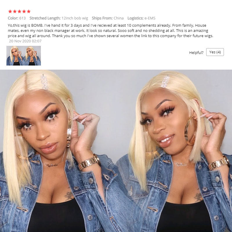 613 Blonde Bob Straight Human Hair Wig