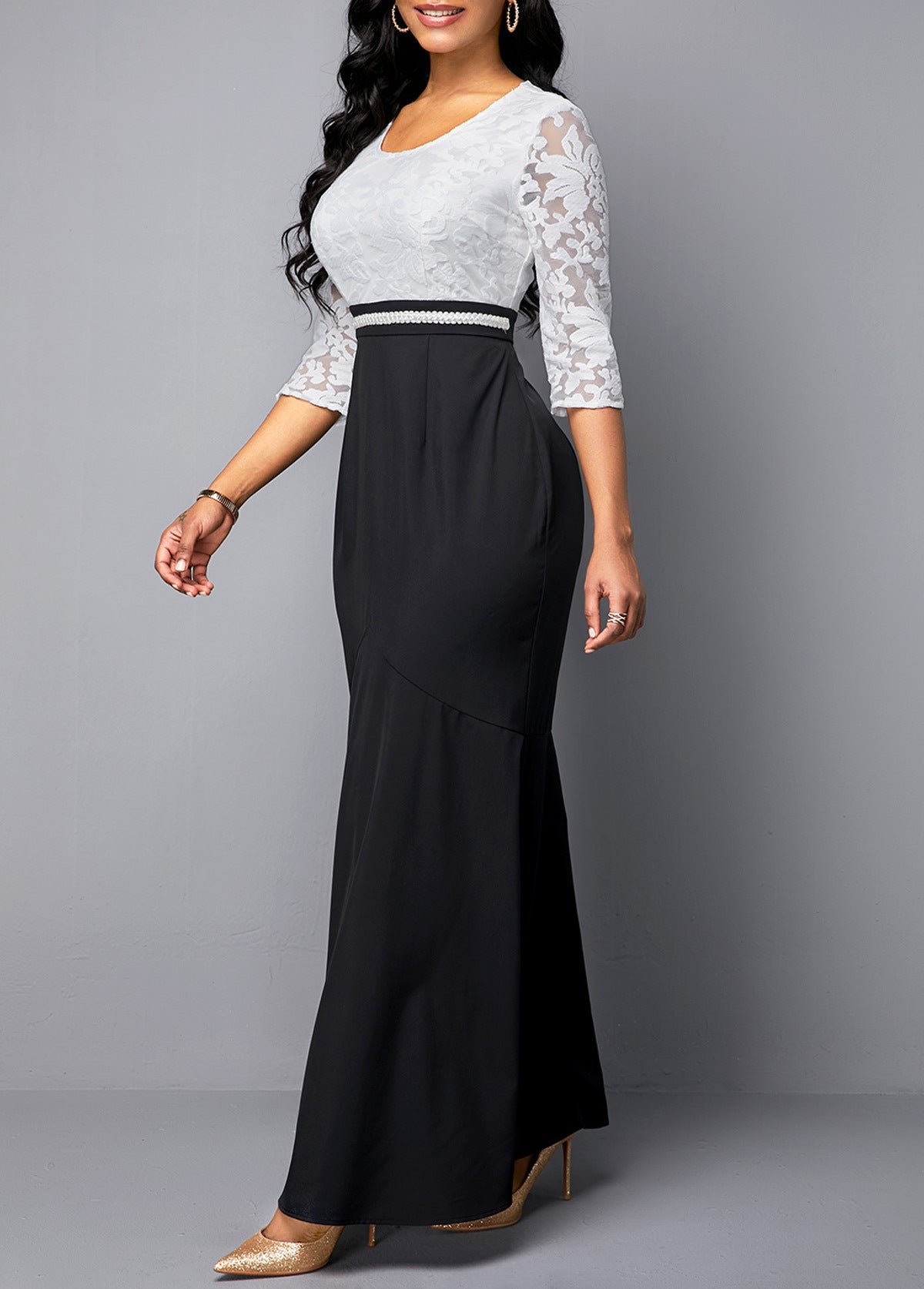Fashion Lace Black And White Women Dress