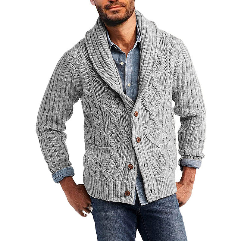 Men's Winter Solid Color Long Sleeve Knitted Coat