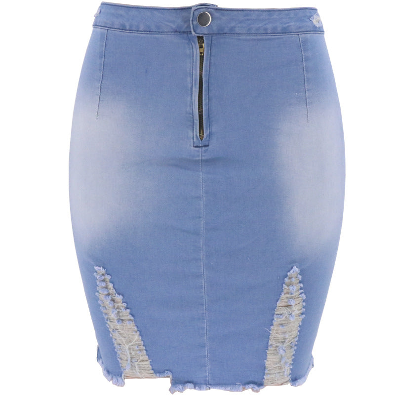 Women Ripped Denim Skirt