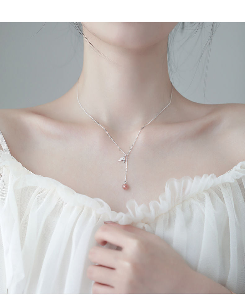 New Sweet Elegance Fishtail Strawberry Quartz Necklace
