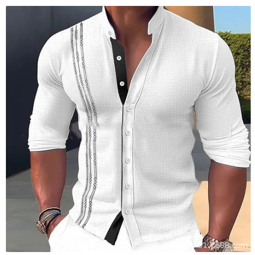 Men's Fashion Stand Collar Button Long Sleeve Shirt