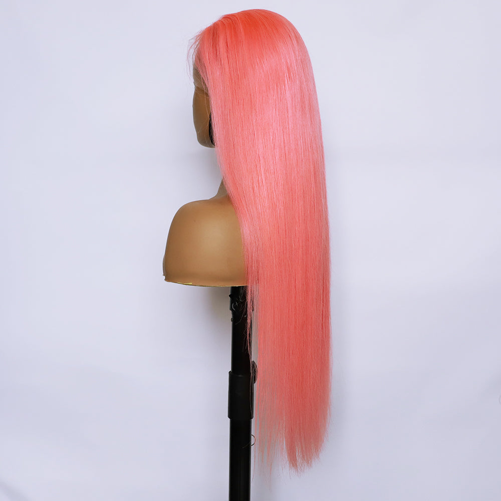 Light Pink Straight Human Hair 13x4 Front Lace
