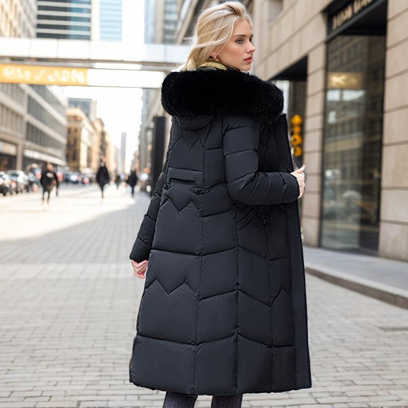 Winter Long Coat With Thickened Fur Collar Straight Slim